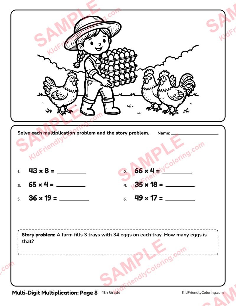 Multi-Digit Multiplication: Page 8 coloring page preview