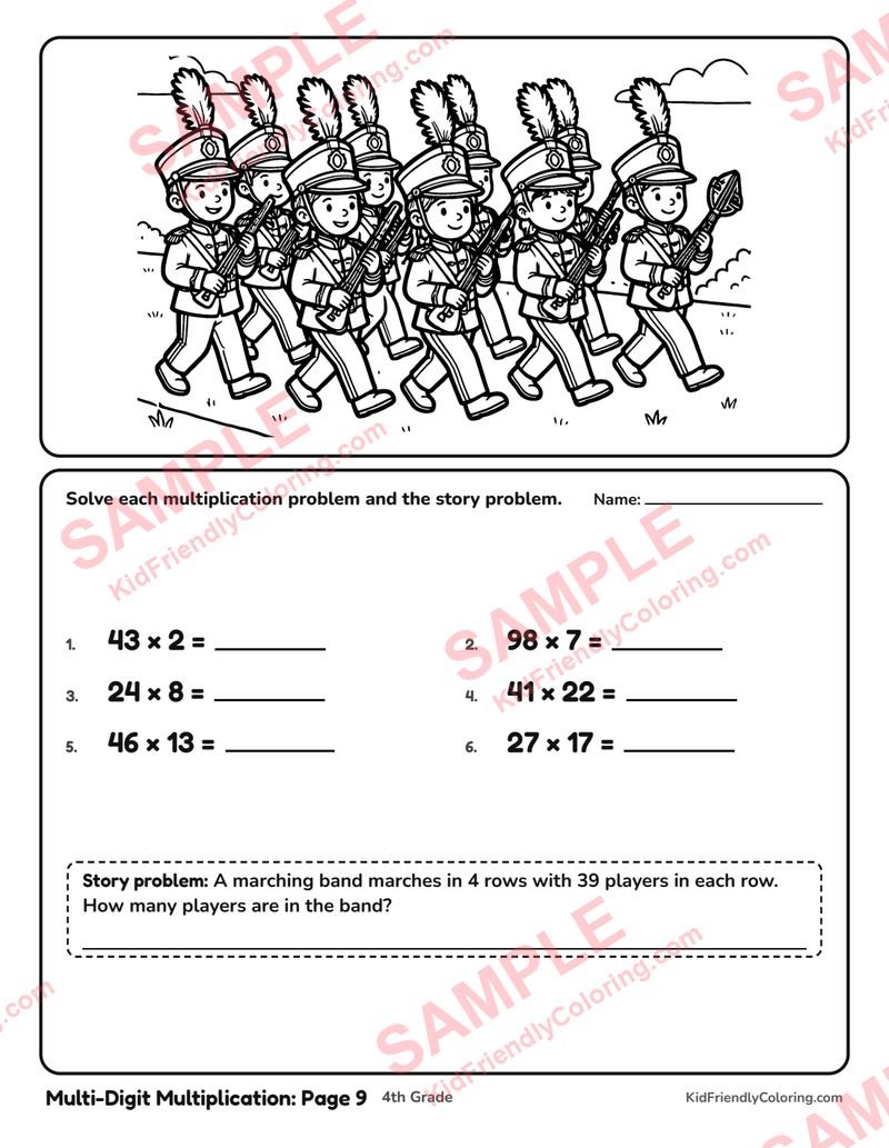 Multi-Digit Multiplication: Page 9 coloring page preview