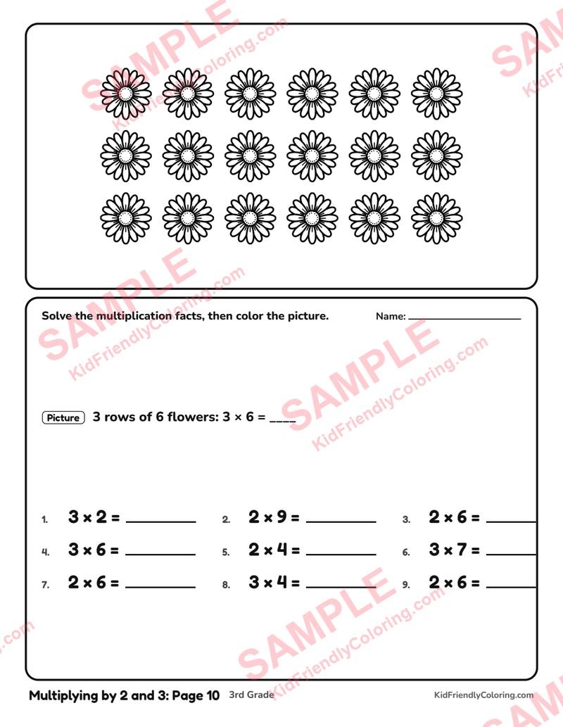 Multiplying by 2 and 3: Page 10 coloring page preview
