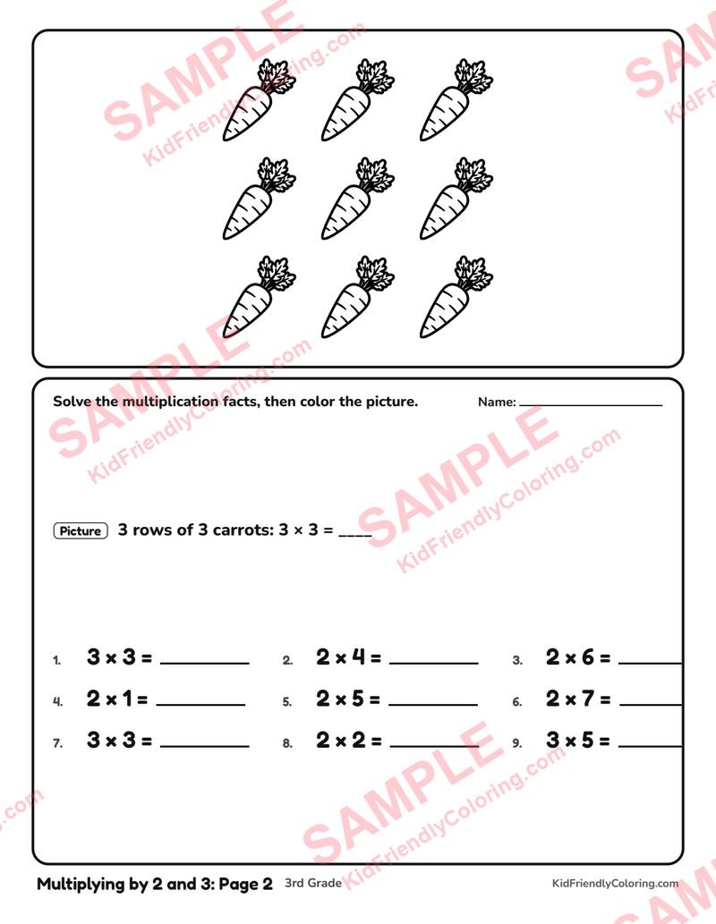 Multiplying by 2 and 3: Page 2 coloring page preview