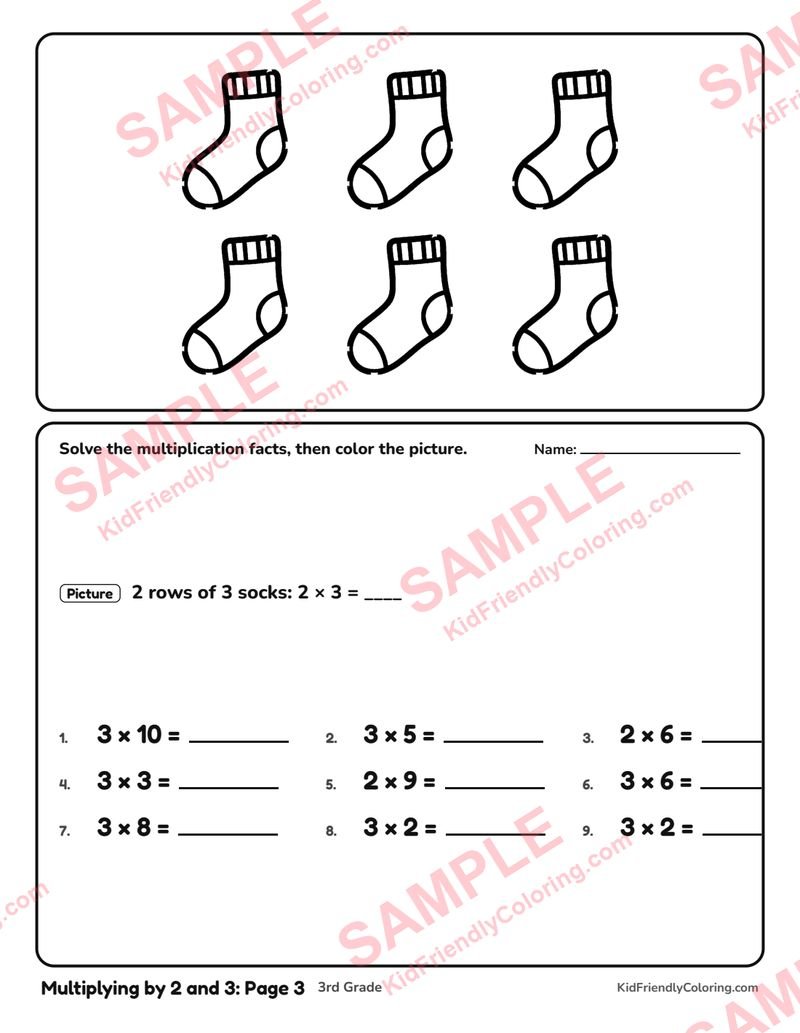 Multiplying by 2 and 3: Page 3 coloring page preview