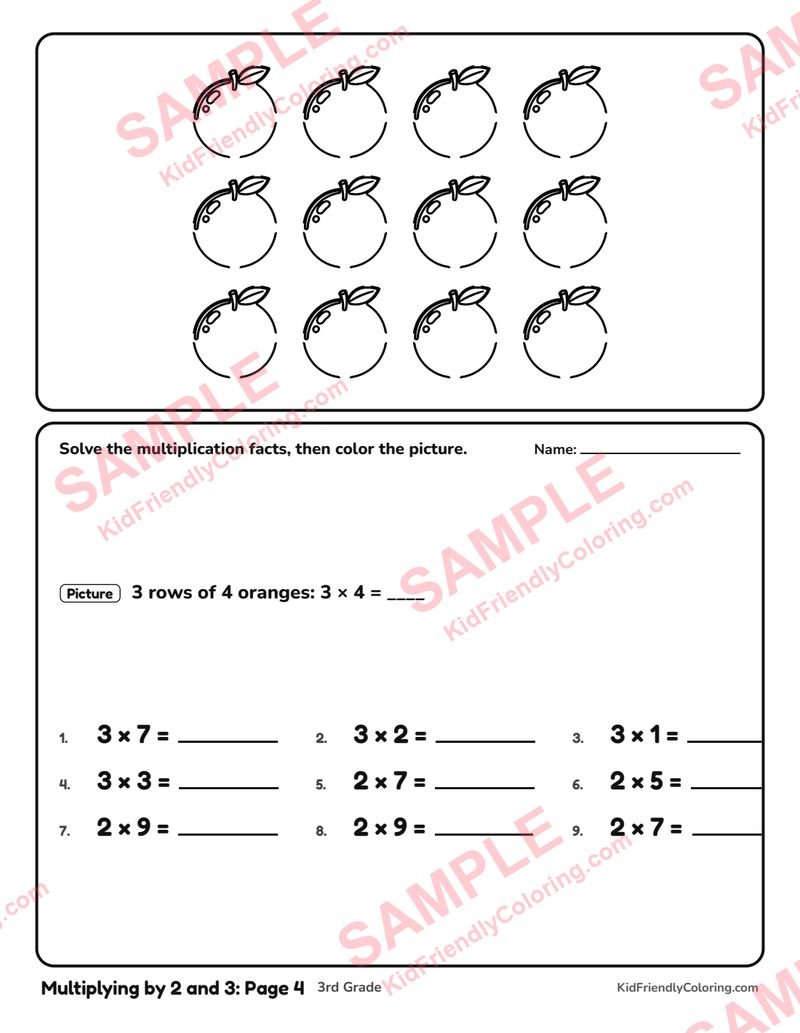 Multiplying by 2 and 3: Page 4 coloring page preview