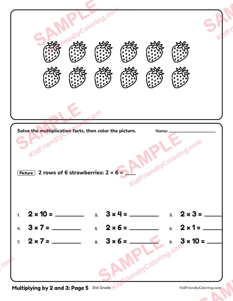Multiplying by 2 and 3: Page 5 coloring page preview