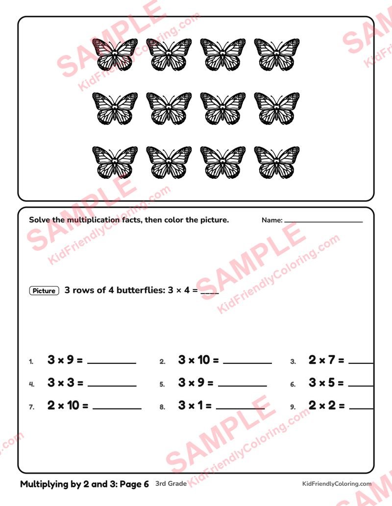Multiplying by 2 and 3: Page 6 coloring page preview