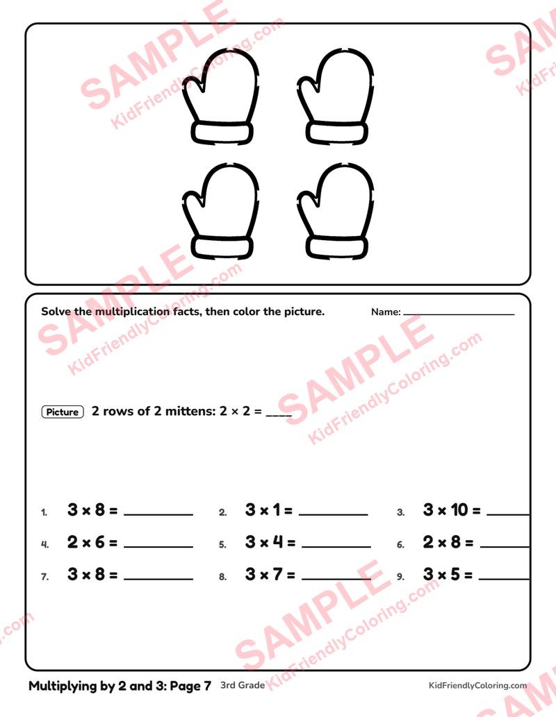 Multiplying by 2 and 3: Page 7 coloring page preview