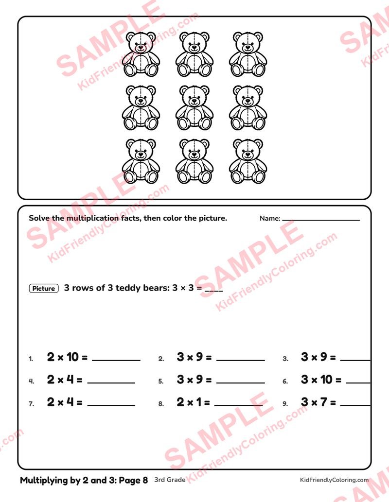 Multiplying by 2 and 3: Page 8 coloring page preview