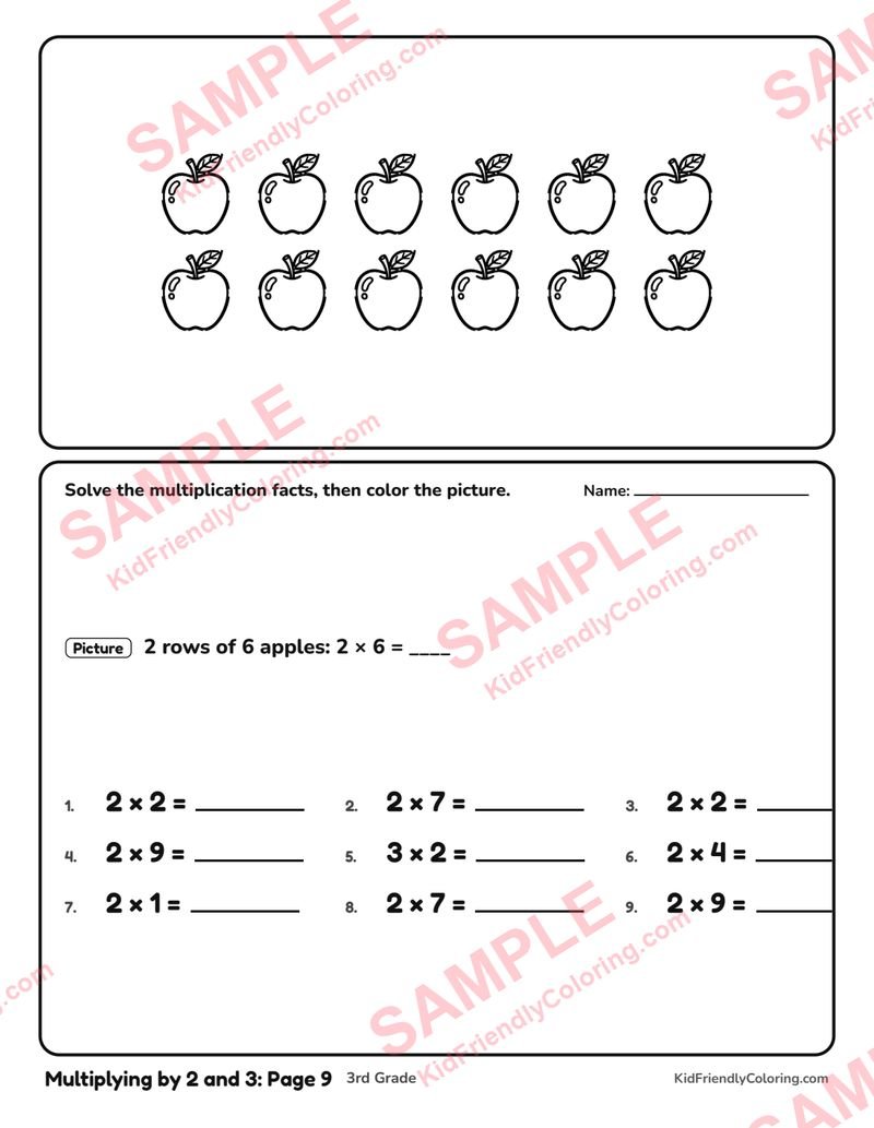 Multiplying by 2 and 3: Page 9 coloring page preview