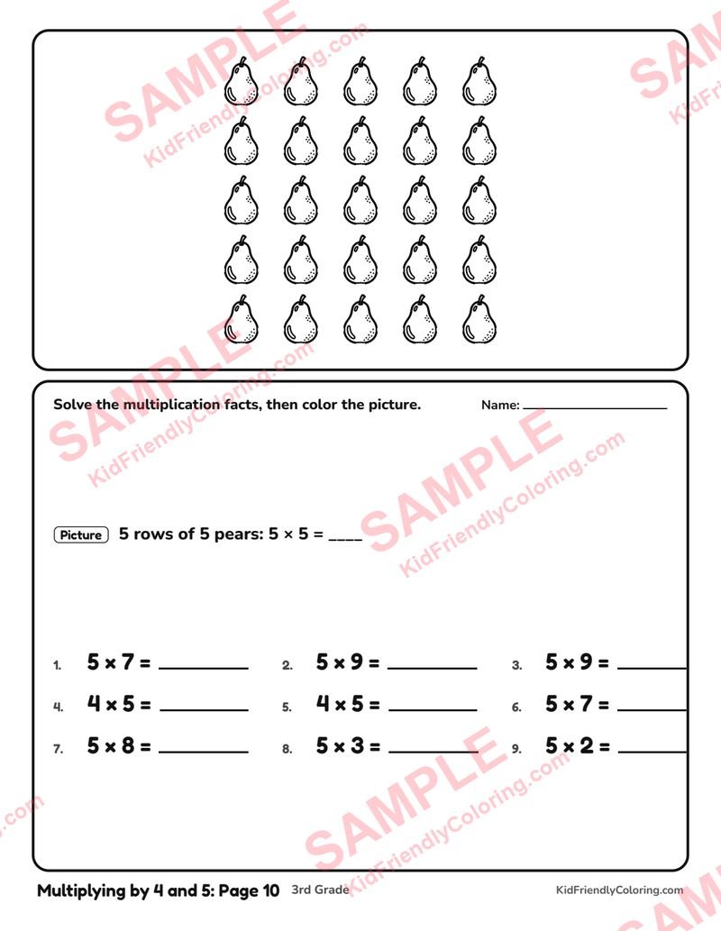 Multiplying by 4 and 5: Page 10 coloring page preview