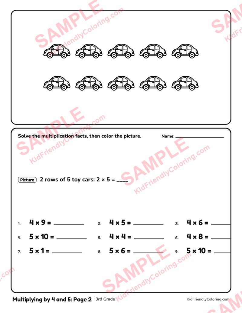 Multiplying by 4 and 5: Page 2 coloring page preview