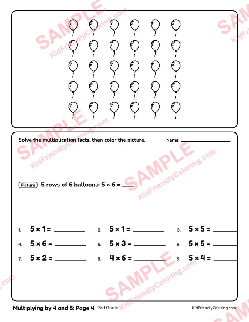 Multiplying by 4 and 5: Page 4 coloring page preview