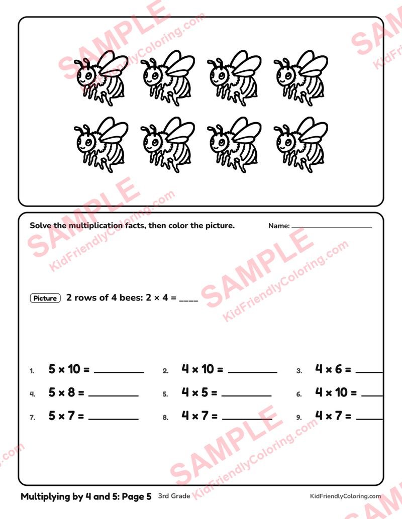 Multiplying by 4 and 5: Page 5 coloring page preview