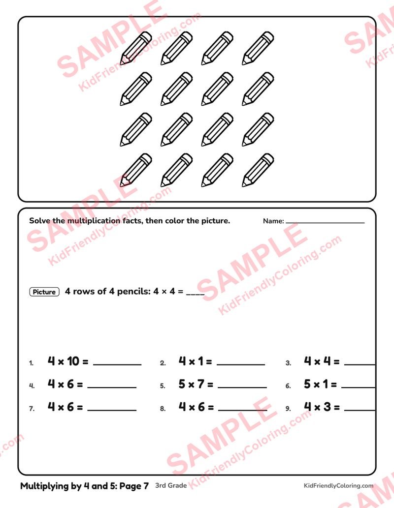 Multiplying by 4 and 5: Page 7 coloring page preview