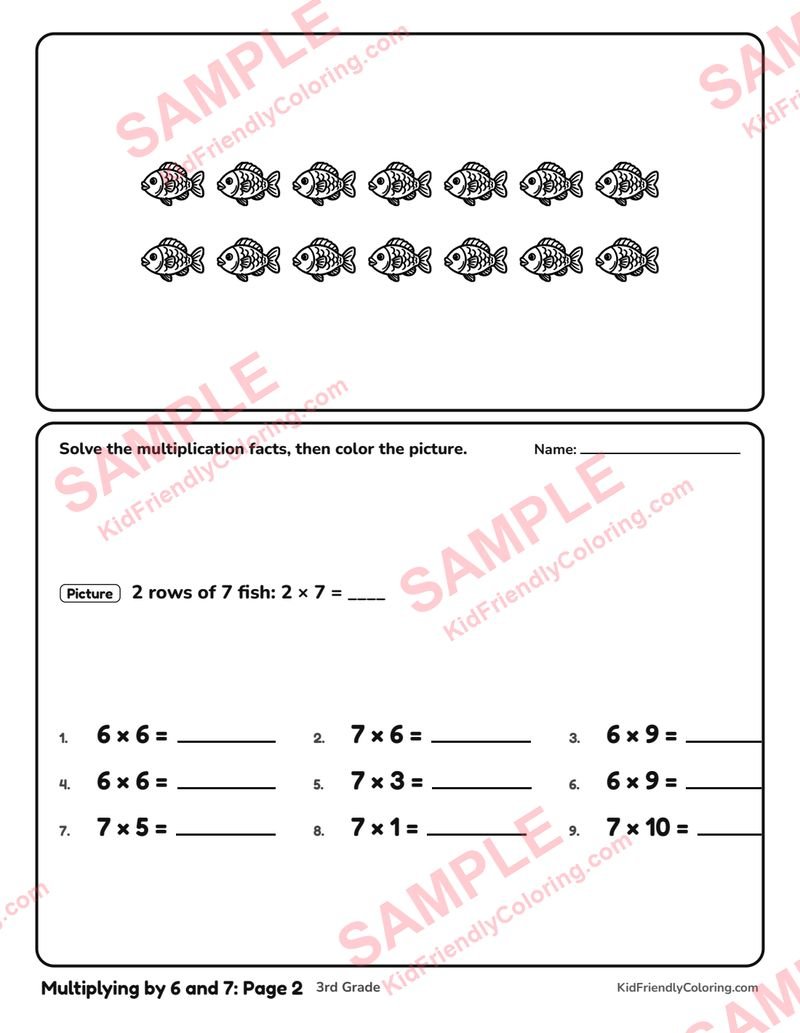 Multiplying by 6 and 7: Page 2 coloring page preview