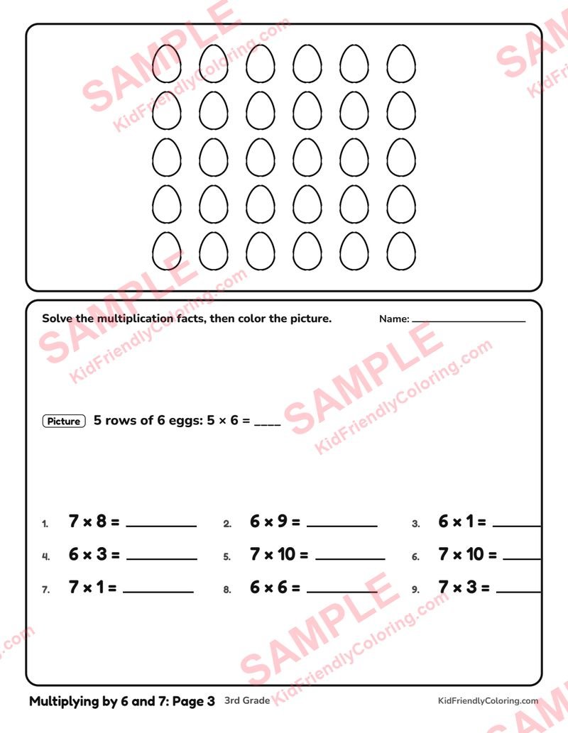 Multiplying by 6 and 7: Page 3 coloring page preview