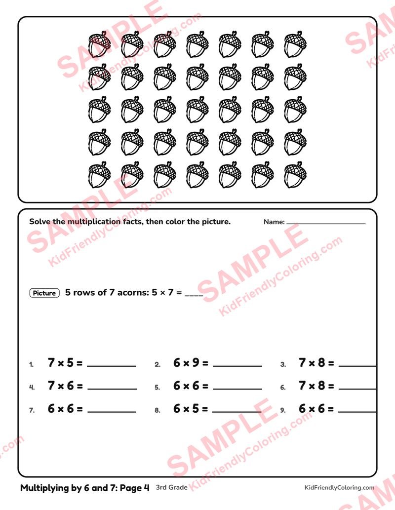Multiplying by 6 and 7: Page 4 coloring page preview