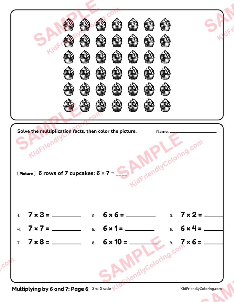 Multiplying by 6 and 7: Page 6 coloring page preview