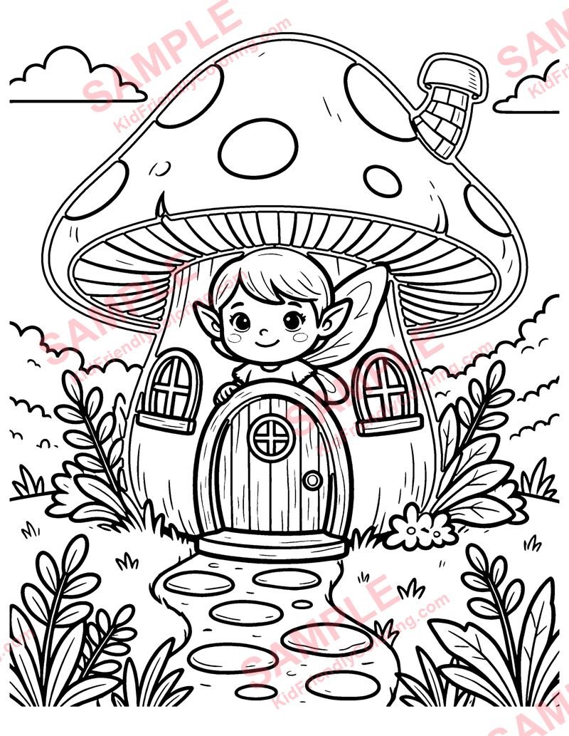 Mushroom Fairy House coloring page preview