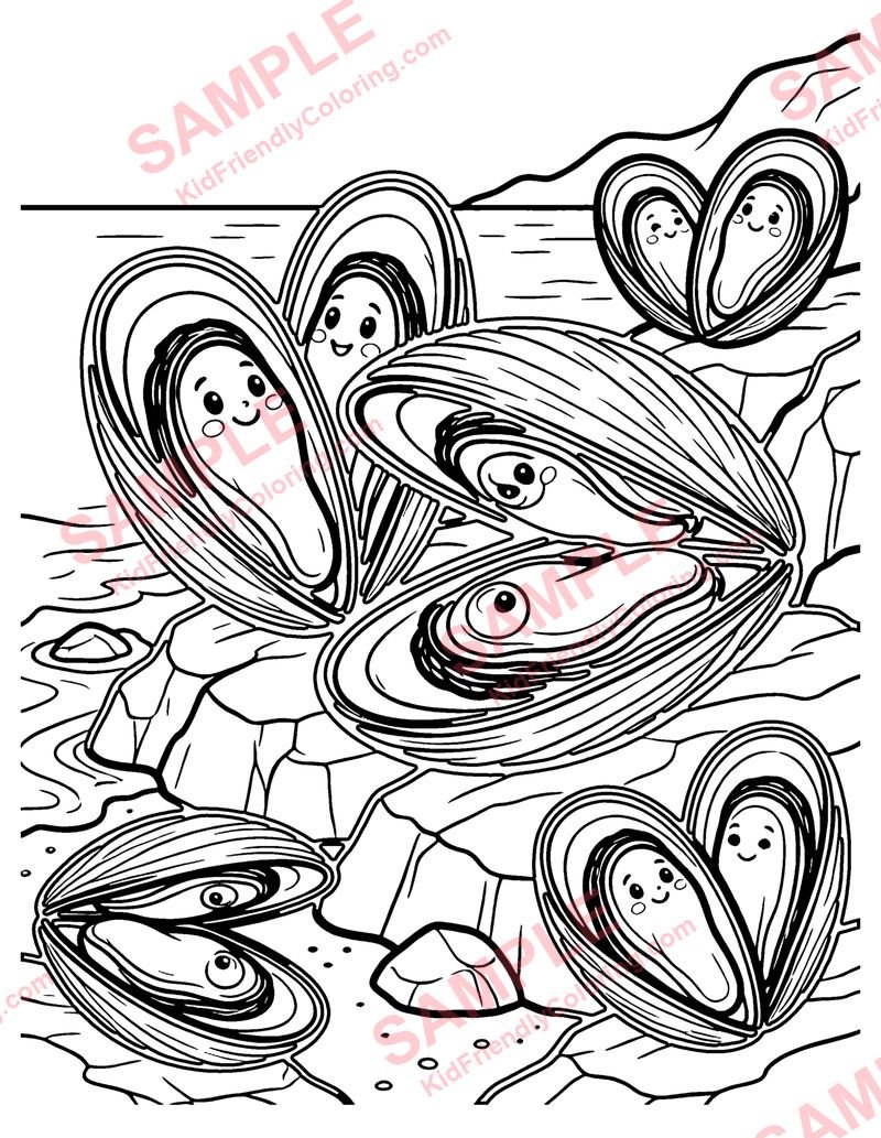 Mussels on the Rocks coloring page preview