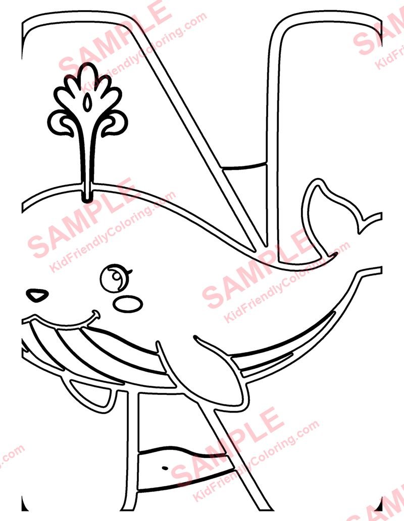 N Is for Narwhal coloring page preview