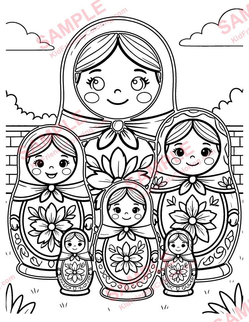 Nesting Dolls coloring page preview