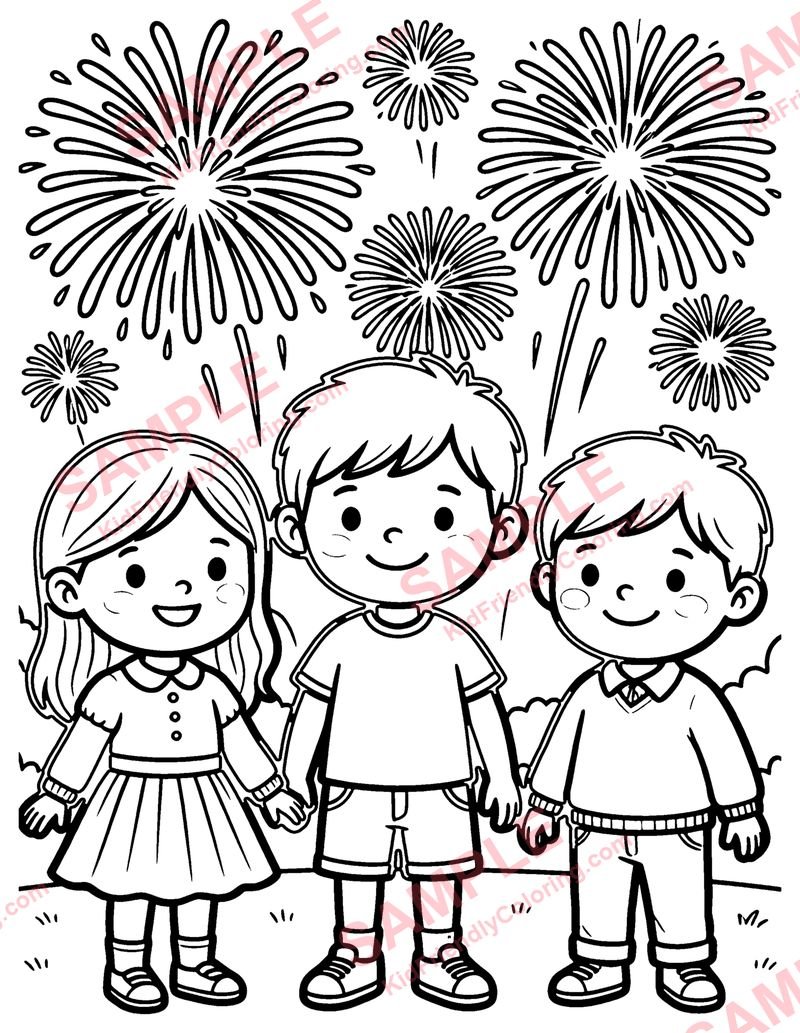 New Year Fireworks coloring page preview