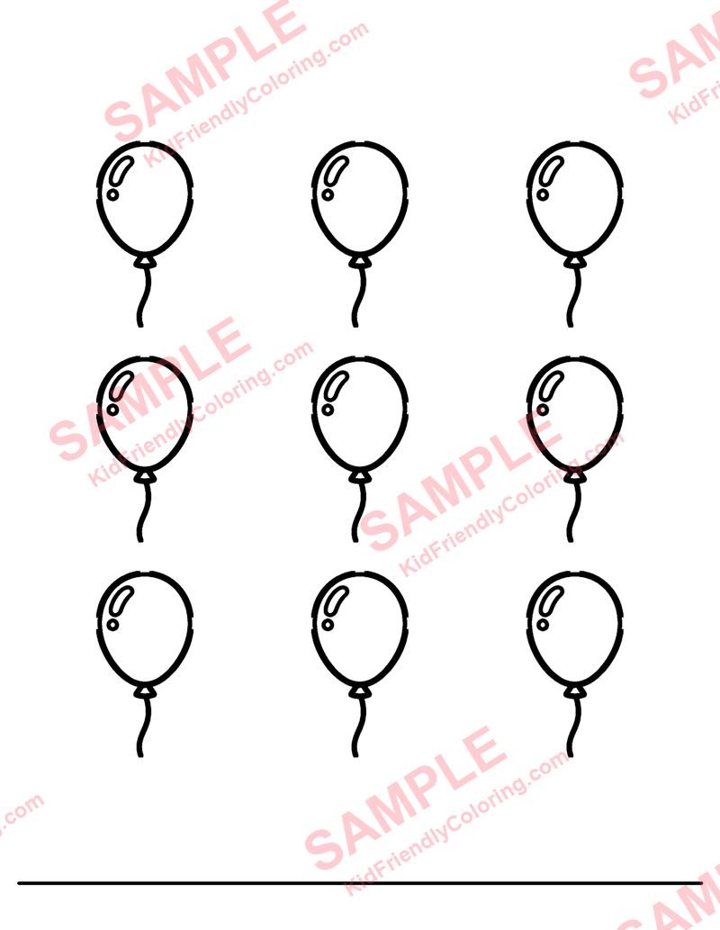 Nine Balloons coloring page preview