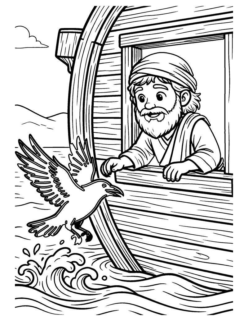 Noah Sends Out the Raven coloring page preview