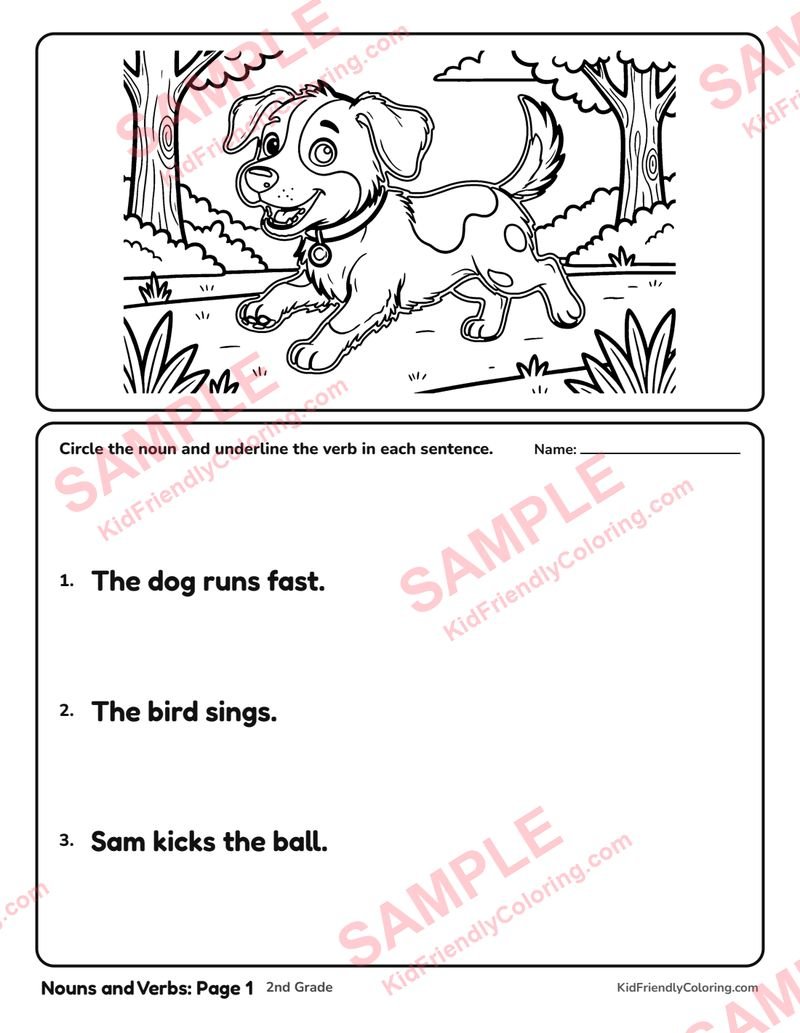 Nouns and Verbs: Page 1 coloring page preview