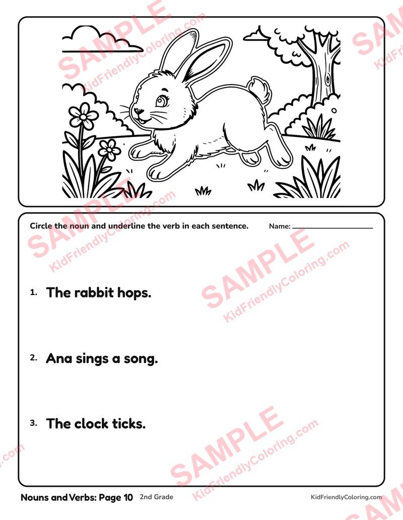 Nouns and Verbs: Page 10 coloring page preview