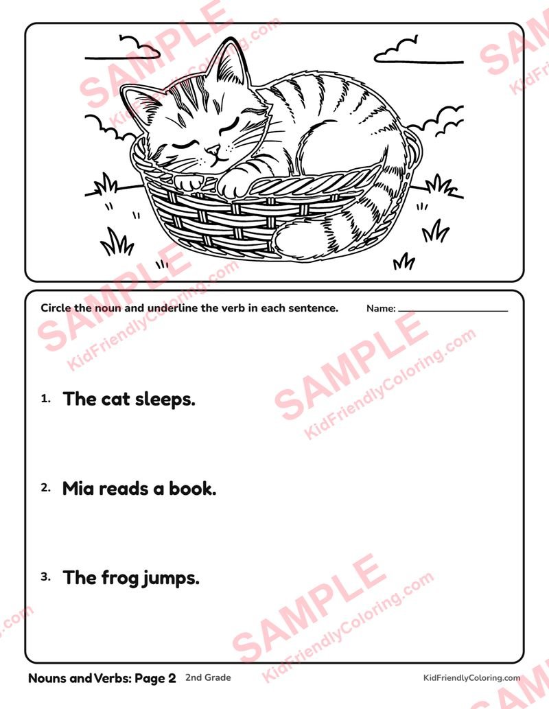 Nouns and Verbs: Page 2 coloring page preview