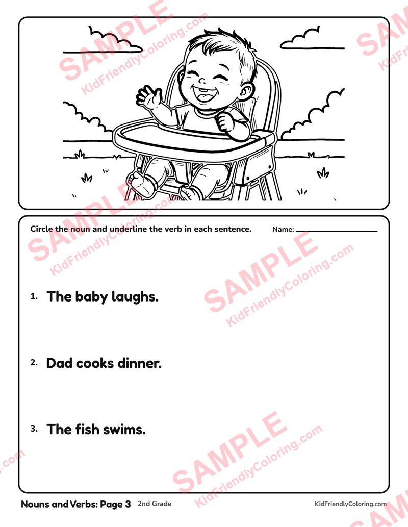 Nouns and Verbs: Page 3 coloring page preview