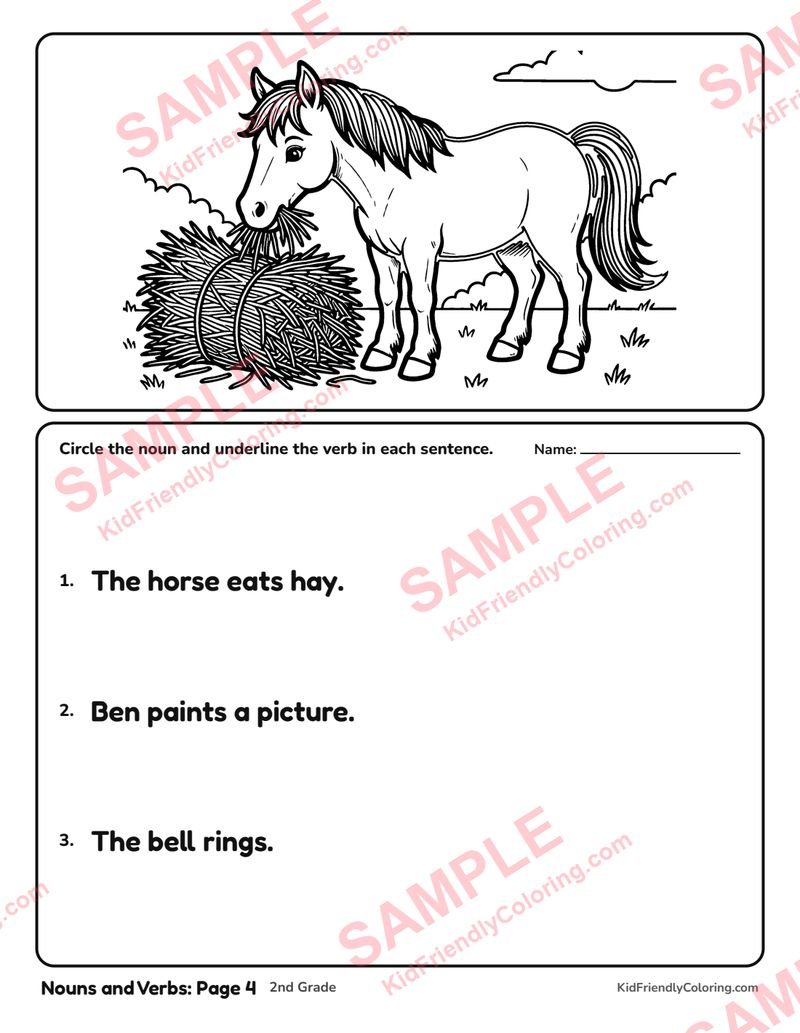 Nouns and Verbs: Page 4 coloring page preview