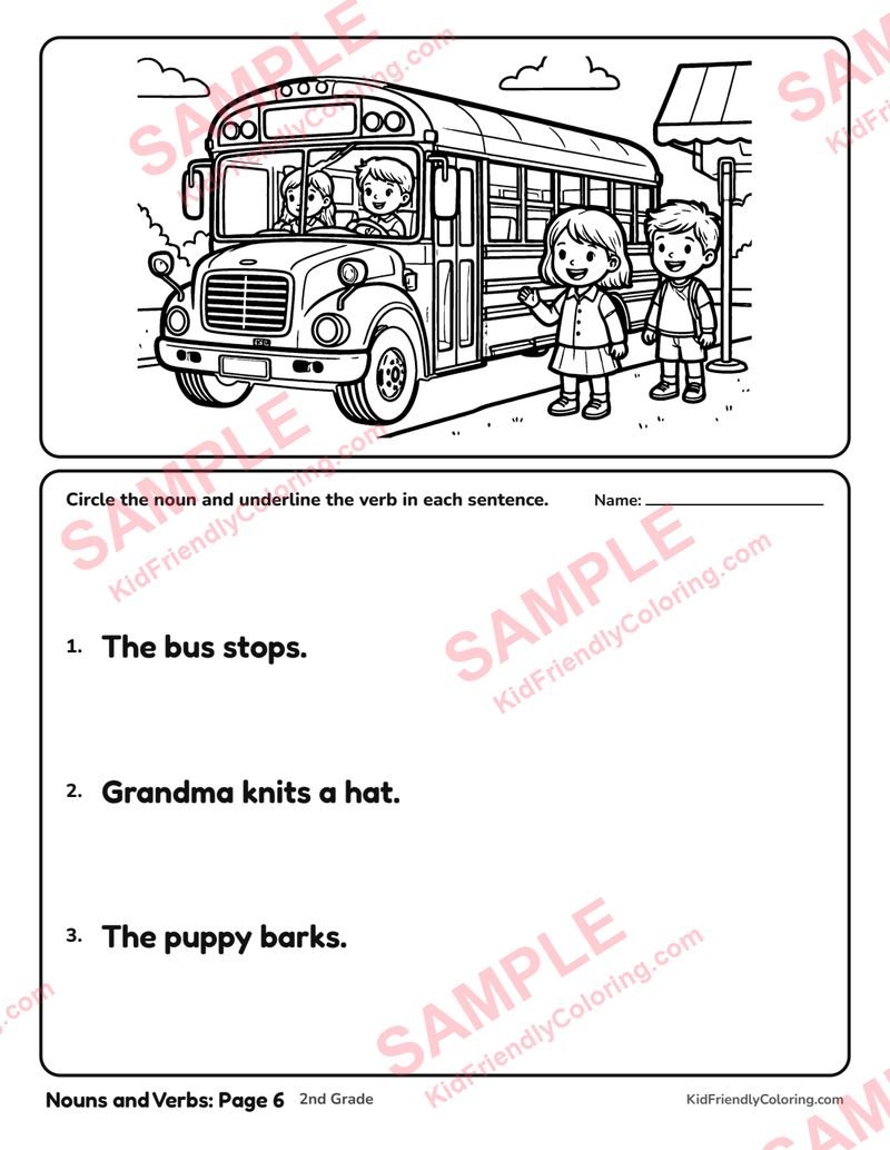 Nouns and Verbs: Page 6 coloring page preview