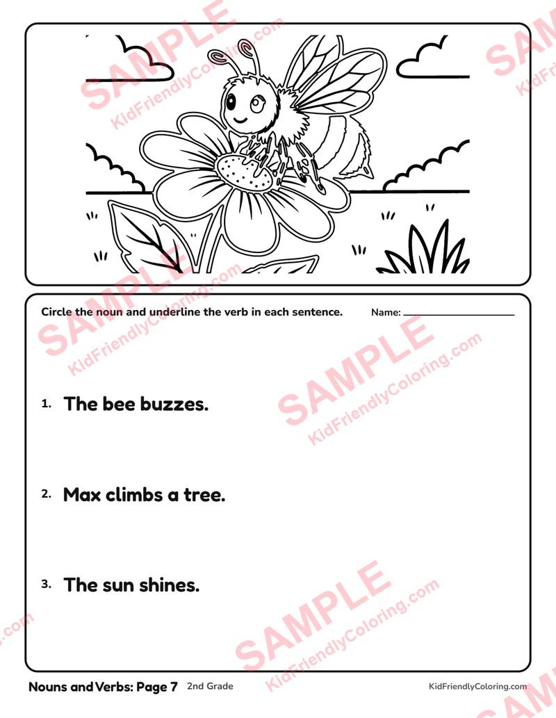 Nouns and Verbs: Page 7 coloring page preview