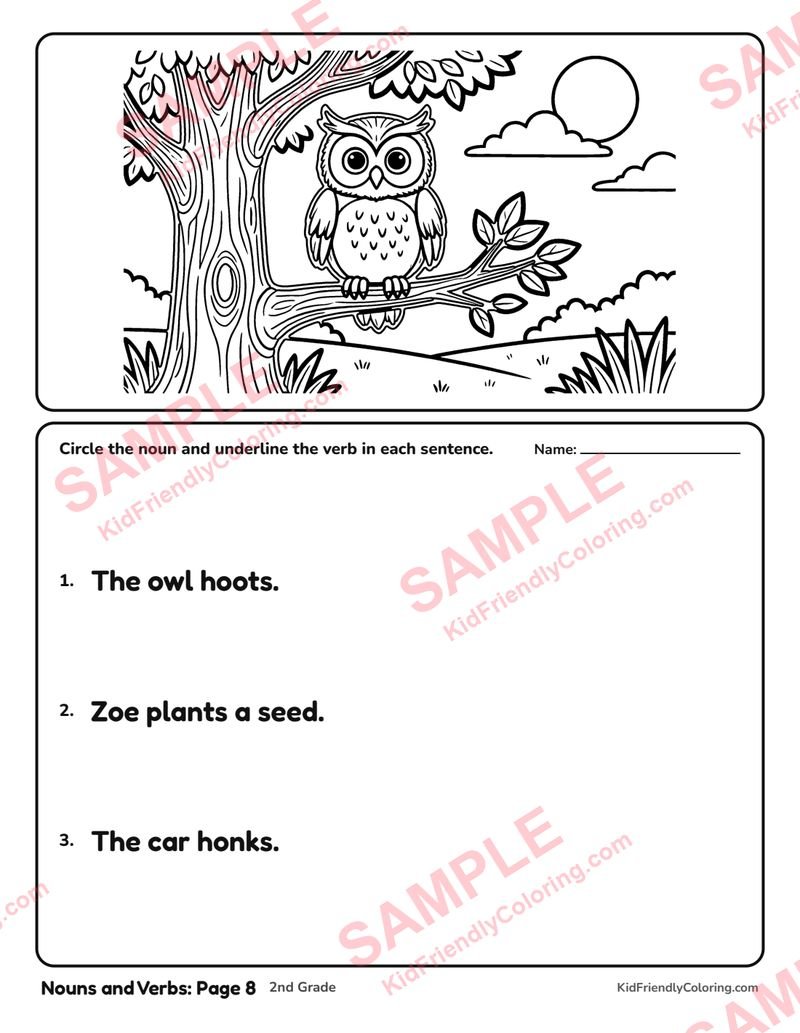 Nouns and Verbs: Page 8 coloring page preview