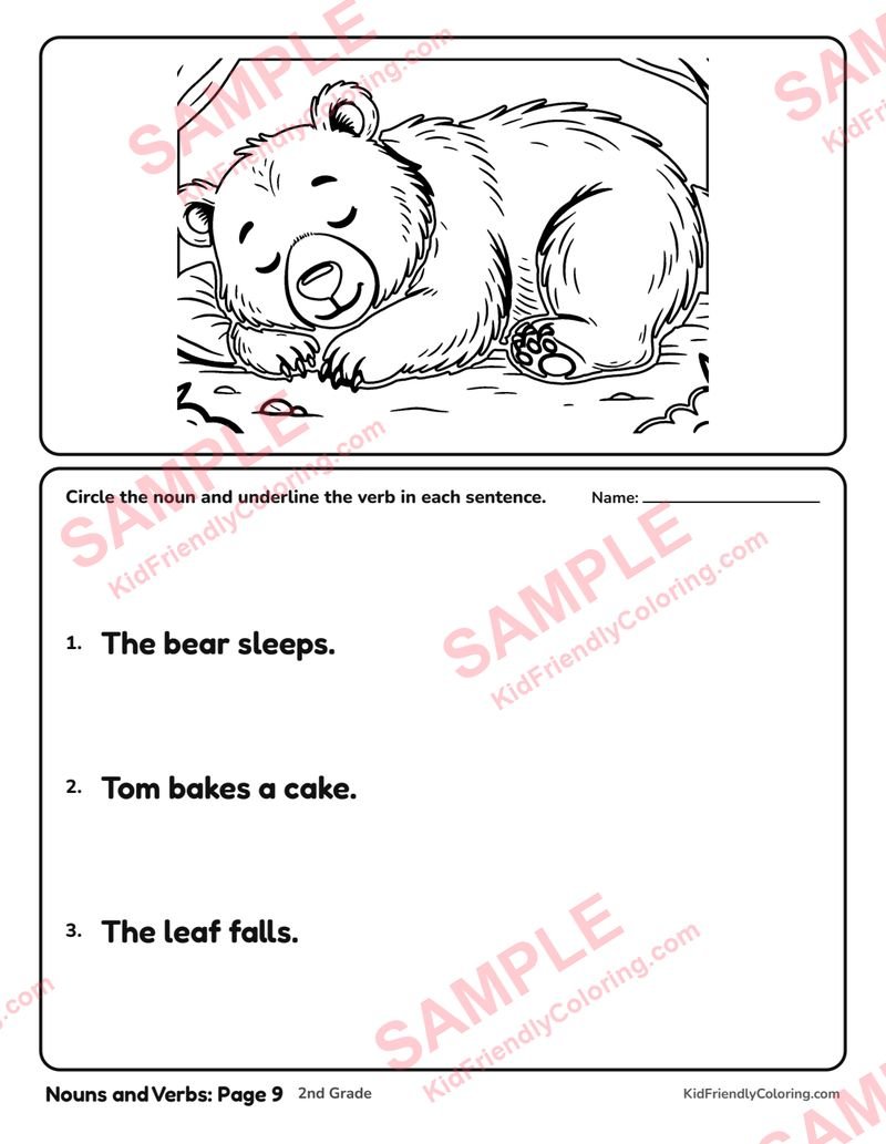 Nouns and Verbs: Page 9 coloring page preview