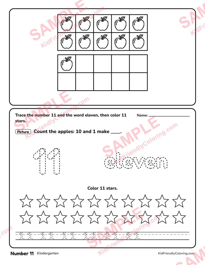 Number 11 coloring page preview