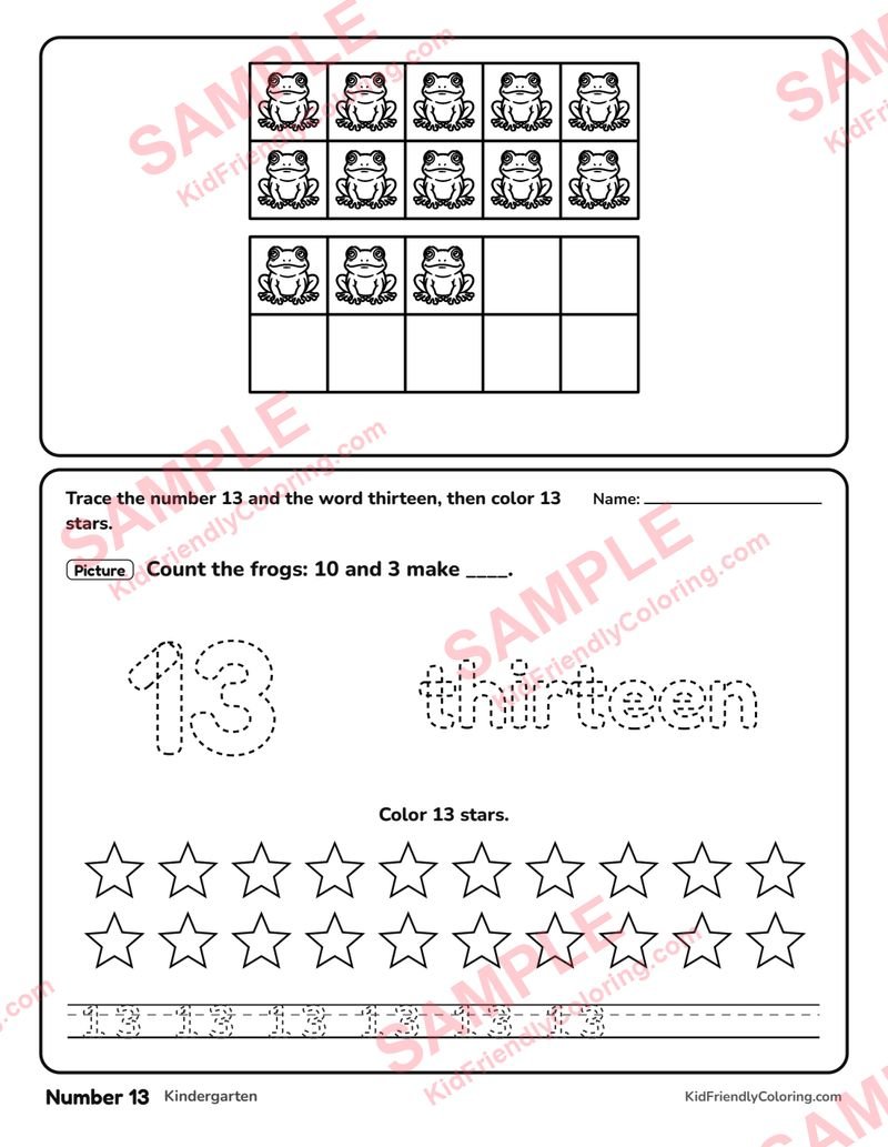 Number 13 coloring page preview