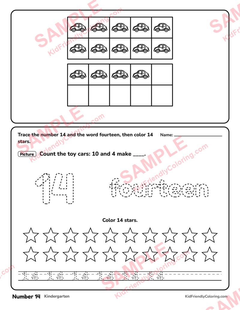 Number 14 coloring page preview