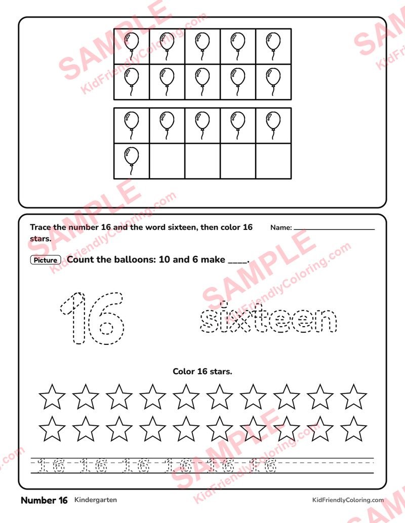 Number 16 coloring page preview