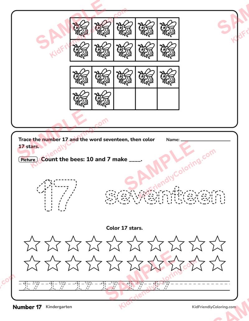 Number 17 coloring page preview