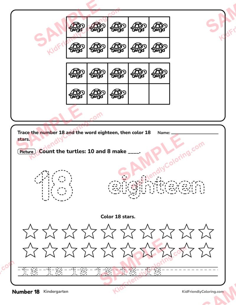 Number 18 coloring page preview