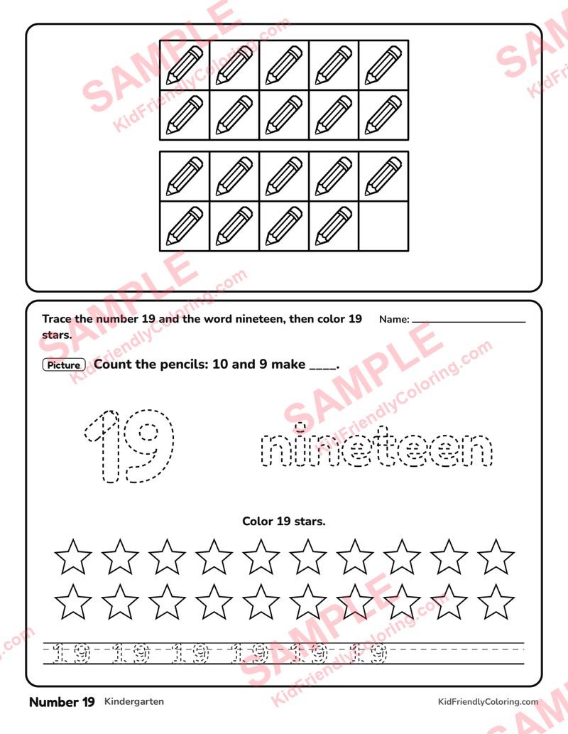 Number 19 coloring page preview