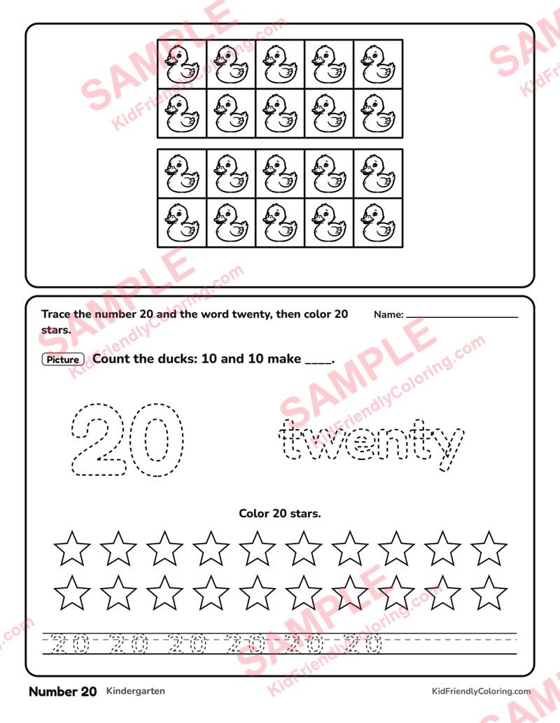 Number 20 coloring page preview