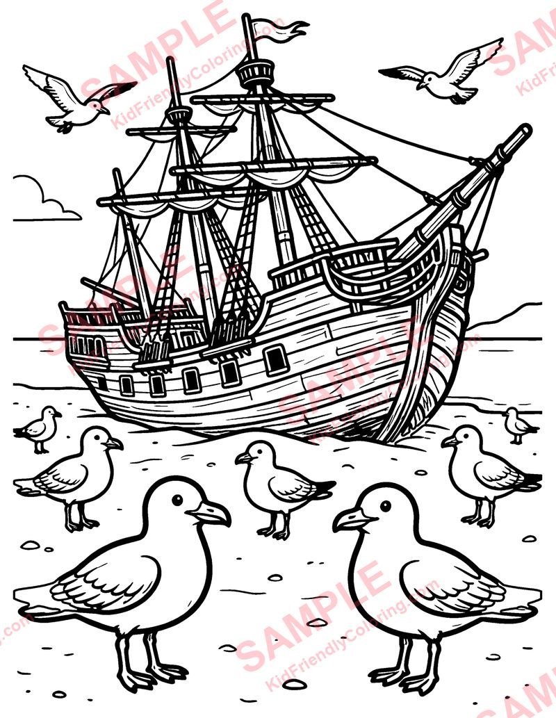 Old Shipwreck coloring page preview