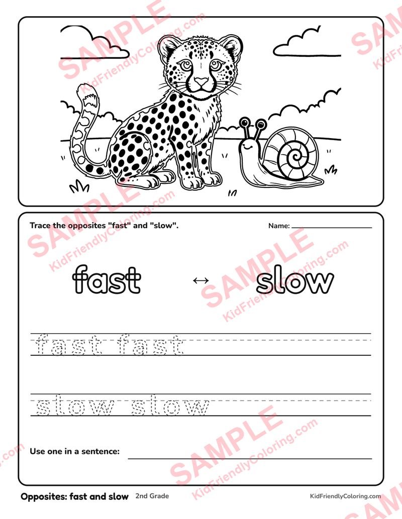Opposites: fast and slow coloring page preview