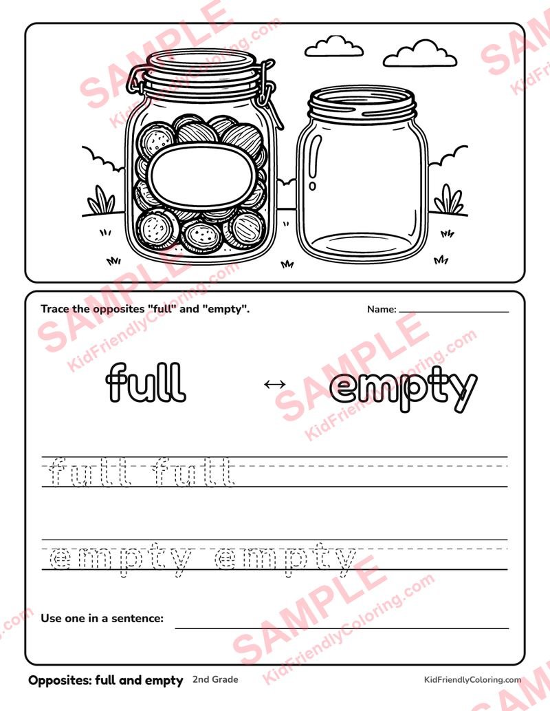 Opposites: full and empty coloring page preview