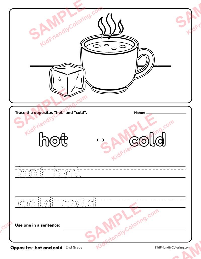 Opposites: hot and cold coloring page preview