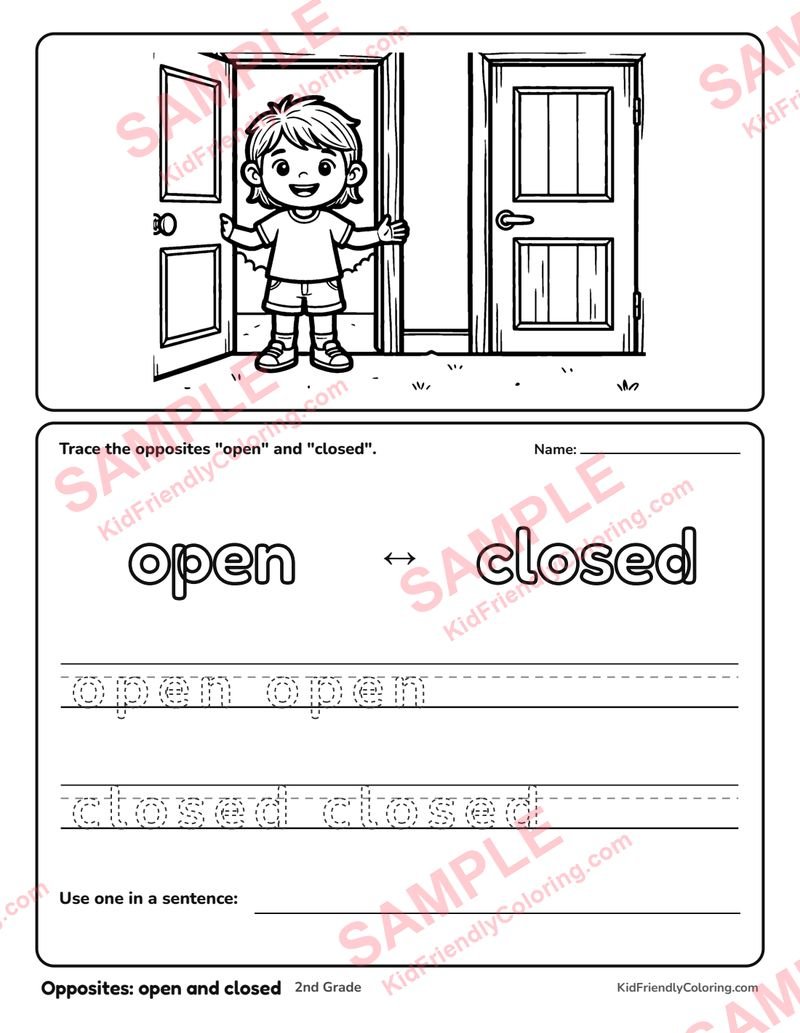 Opposites: open and closed coloring page preview