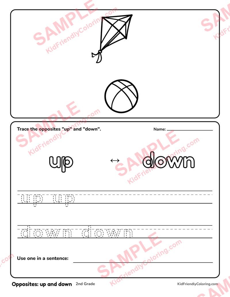 Opposites: up and down coloring page preview